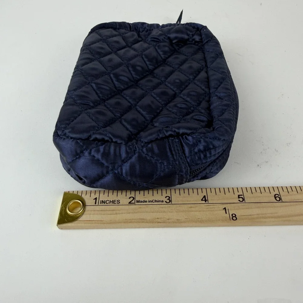 Misook Quilted Cosmetic Makeup Bag Pouch Navy Blue Zip Small‎ Travel Organizer
